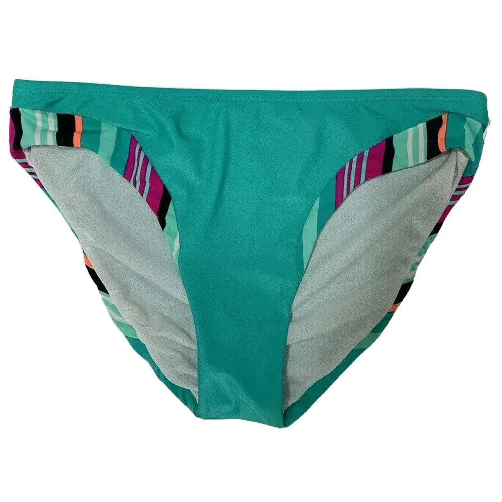 NEW Aqua Couture Turquoise Black Pink Stripe 2 Piece Push Up Bikini Swimsuit S M